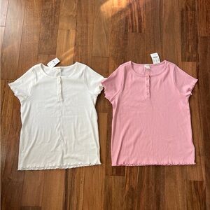 Crewcuts Pink and White Kids' Button-Front Tops